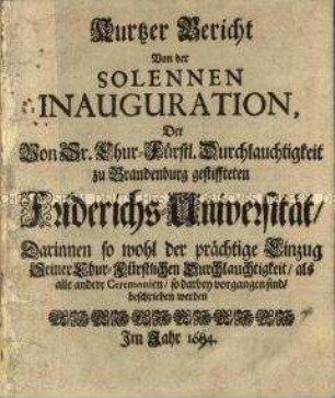 Bericht über die Gründungszeremonie der Friedrichs-Universität Halle (Saale) 1694