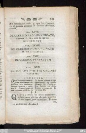 Tit. XXVII. De Clerico Excommunicato, Deposito Vel Interdicto Ministrante.
