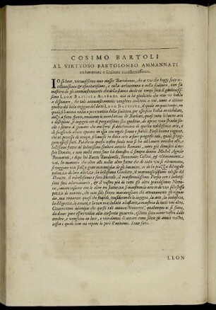 Cosimo Bartoli Al Virtuoso Bartolomeo Ammannati architettore e scultore eccellentissimo.