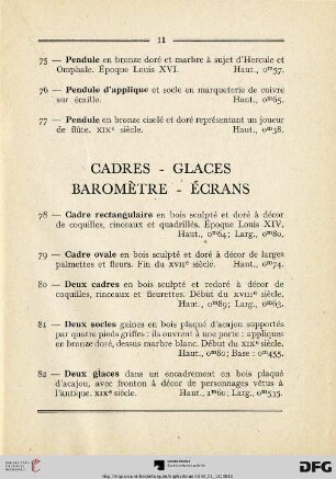 Cadres - Glaces Baromètre - Ècrans (Nr. 78-92)