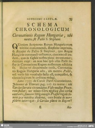 Schema Chronologicum Coronationis Regum Hungariae, ubi mentio sit Pallii S. Stephani