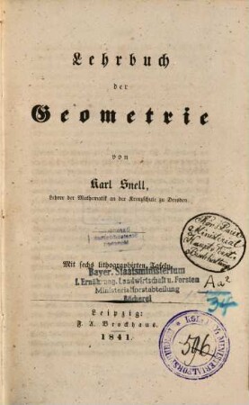 Lehrbuch der Geometrie : Mit 6 lithograph. Taf.