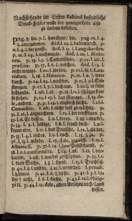 Nachstehende im Ersten Fascicul befindliche Druck-Fehler wolle der geneigte Leser also zu ändern belieben