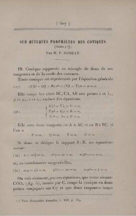 Sur quelques propriétés des coniques. [Fortsetzung]