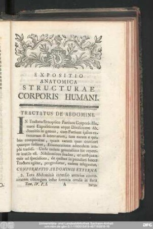 Expositio Anatomica Structurae Corporis Humani. Tractatus De Abdomine.