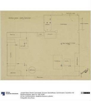 Darmstadt, Grosses Glückerthaus, Damensalon, Grundriss mit Möblierungsplan