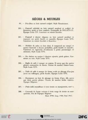 Siéges & Meubles (Nr. 99-116)