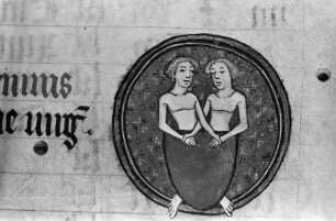 Missale des Simon Renoul — Ausschnitt: Tierkreiszeichen Zwillinge, Folio 3 recto