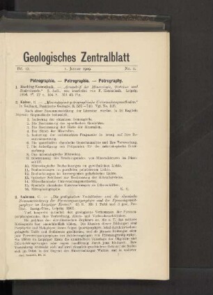1. Januar 1909. No. 1.