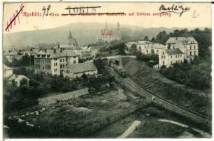Rochlitz. Blick von der Realschule auf Schloss und Rochlitzer Berg