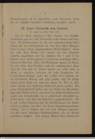 IV. Erster Vormarsch nach Kurland