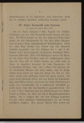 IV. Erster Vormarsch nach Kurland