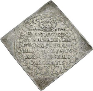 Medaille der drei Prager Städte für Friedrich von der Pfalz und Elisabeth Stuart aus Anlass der Krönung (Silberabschlag in Klippenform), 1619