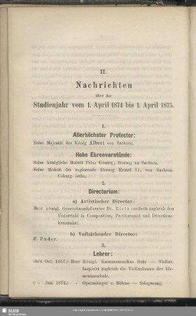 II. Nachrichten über das Studienjahr vom 1. April 1874 bis 1. April 1875
