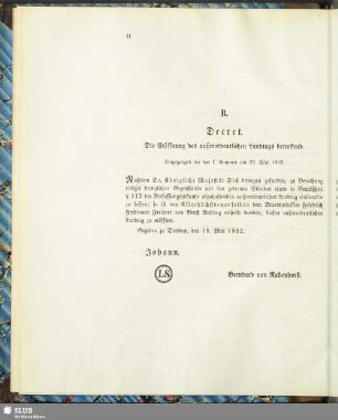 B. Decret. Die Eröffnung des außerordentlichen Landtags betreffend