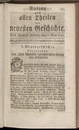 XIX. Nachlese. Coburg, den 12. May 1751.