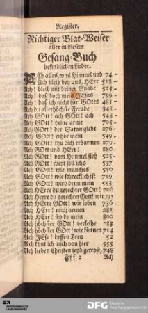 Richtiger Blat-Weiser aller in diesem Gesang-Buch befindlichen Lieder.