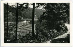Kriebstein. Talsperre mit Motorschiff