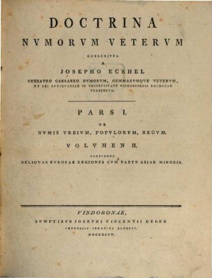 Doctrina Nvmorvm Vetervm, Pars I.. De Nvmis Vrbivm, Popvlorvm, Regvm
