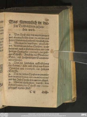 Was fürnemlich in diesem Trostbüchlein gehandelt wird.