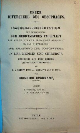 Über Divertikel des Oesophagus