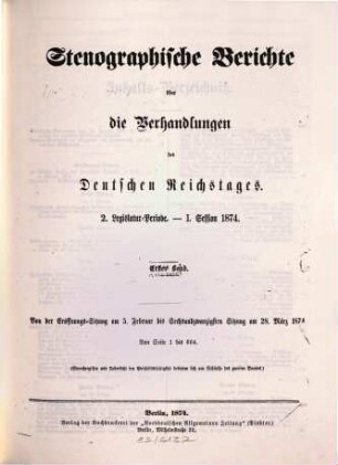 Verhandlungen des Reichstages. Stenographische Berichte. 31. 1874