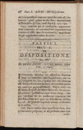 Partis I. Sect. II. De Dispositione hoc est: De partibus orationis, earumque natura, inuentione, et ordine.