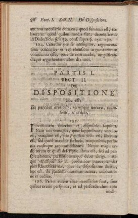 Partis I. Sect. II. De Dispositione hoc est: De partibus orationis, earumque natura, inuentione, et ordine.