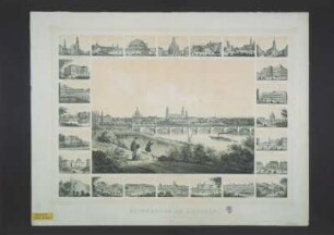 Erinnerung an Dresden (Ansicht von Dresden mit 24 Einzelansichten), Lithographie, nach 1854 : Arldt, C. W.: Erinnerung an Dresden (Ansicht von Dresden mit 24 Einzelansichten). Dresden: Meysel nach 1854, 54,5 x 39,3 cm (Lithogr., zweifarb.)