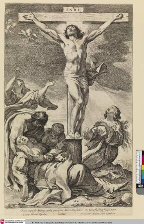 Eram autem jbi Mulieres multae, jnter quas Maria Magdalene: et Maria Jacobi, et Joseph mater: et mater filiorum Zebedaej. ; [Christus am Kreuz]