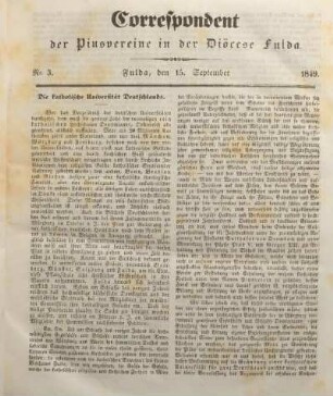 Nr. 3. Fulda, den 15. September 1849.