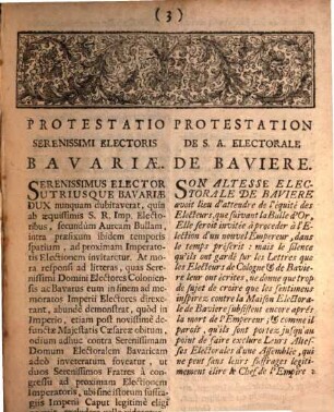 Protestation De Son Altesse Electorale De Baviere