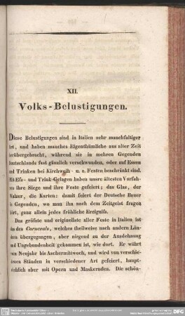 XII. Volks-Belustigungen