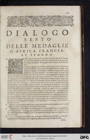 Dialogo sesto. Delle medaglie d'Africa, Francia et Spagna