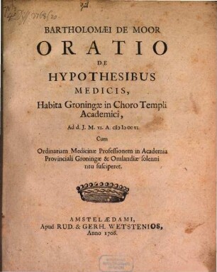 Oratio de hypothesibus medicis