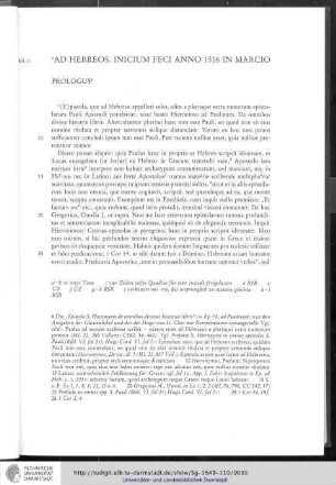 Ad Hebreos. Inicium feci 1516 in Marcio