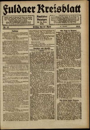 Ausgabe vom Freitag, den 25. April 1919.