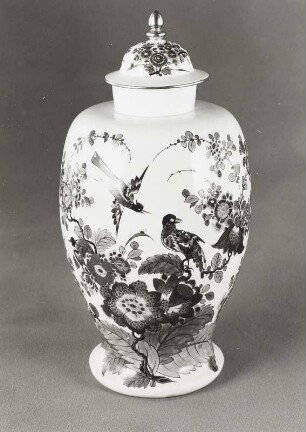 Deckelvase mit indianischer Blumen- und Vogelmalerei