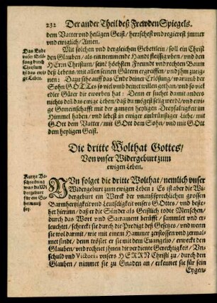Die dritte Wolthat Gottes/ Von unser Widergeburt zum ewigen Leben.