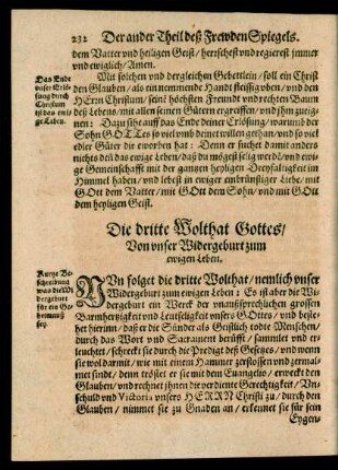 Die dritte Wolthat Gottes/ Von unser Widergeburt zum ewigen Leben.