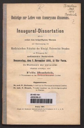 Beiträge zur Lehre vom Aneurysma dissecans