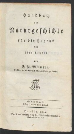 Bd. 1: Säugethiere und Vögel