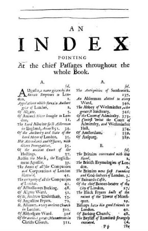 An Index Pointing At the chief Passages throughout the whole Book