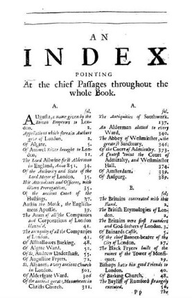 An Index Pointing At the chief Passages throughout the whole Book