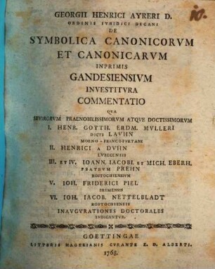 De symbolica canonicorum et canonicarum, inprimis Gandesiensium investitura commentatio