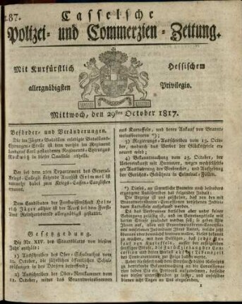 Nr. 87, Mittwoch, den 29sten October 1817