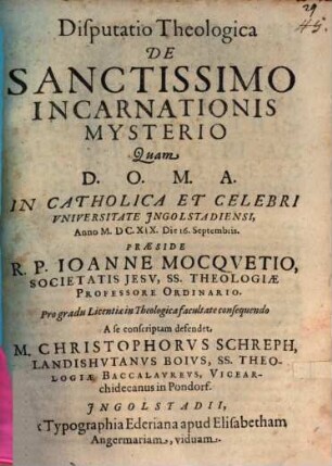 Disp. theol. de sanctissimo incarnationis mysterio