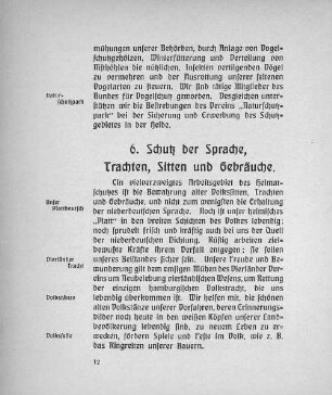 6. Schutz der Sprache, Trachten, Sitten und Gebräuche.