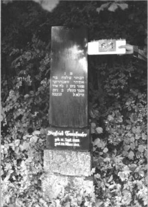 Grabstein 51 (Index: 100106556) Material: schwarzer Granit Maße HxBxT: 179x42x24 cm Beschreibung: hochrechteckige Stele mit getrepptem Sockel, unterer Teil Rusticaimitat: Grabstein 51