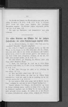 Die ersten Arbeiten am Elbufer bei der jetzigen Hafenstraße; die ersten Ansiedelungen daselbst 1602.
